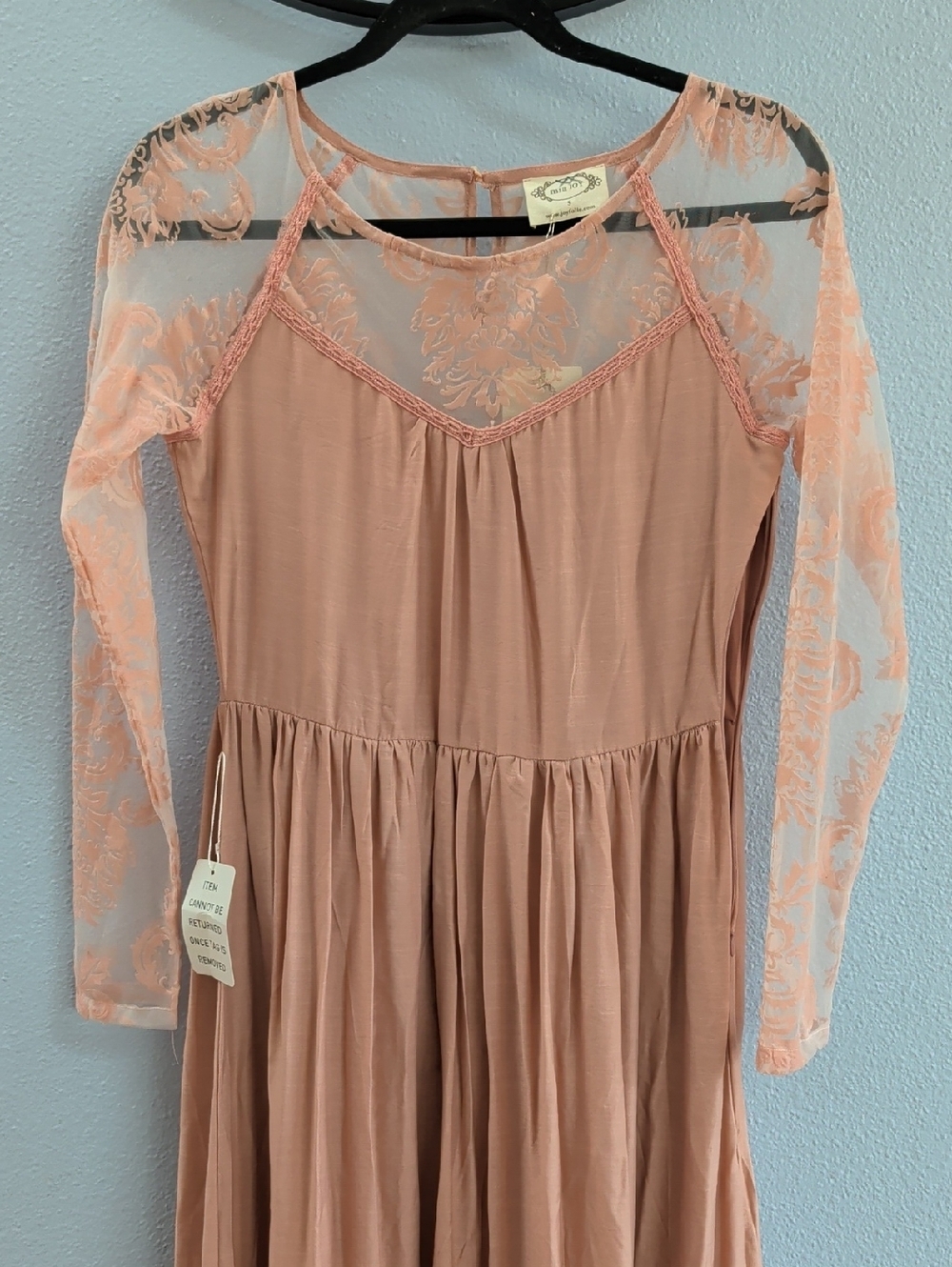 Joyfolie Giuliana Muted Coral Cottagecore Wedding Lace Overlay Dress - Picture 3 of 8